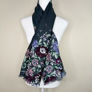 LOFT Gray Floral Lightweight Scarf NWT